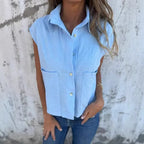 Casual Patch Pockets Linen Blend Shirt