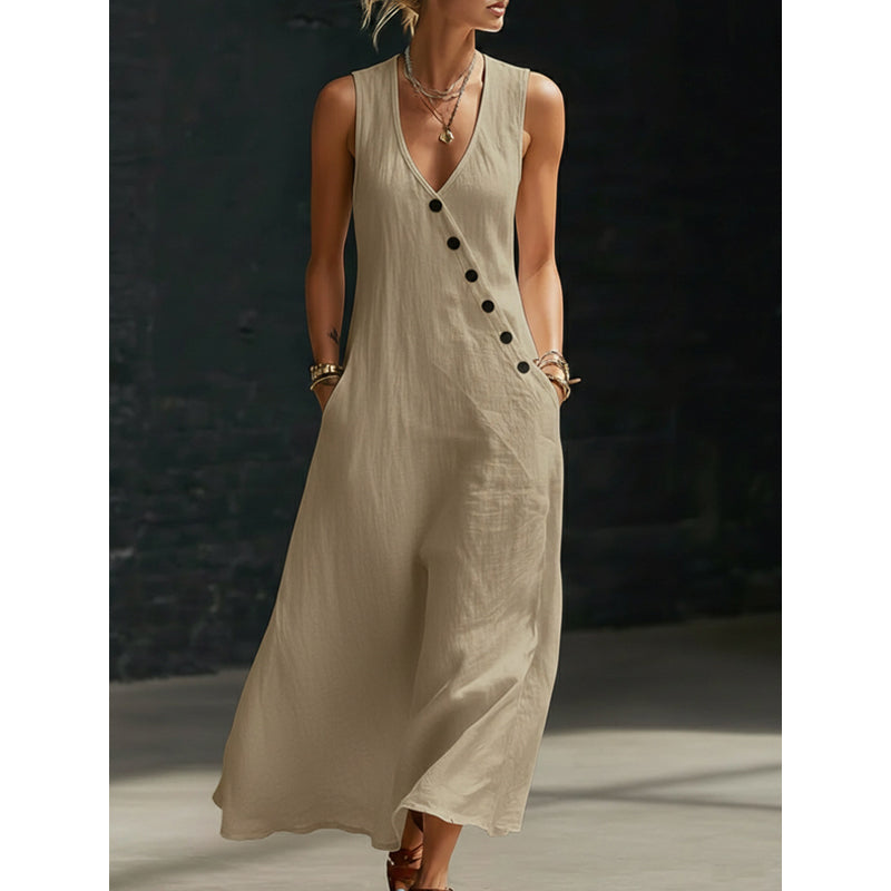 📢📢30% OFF !!!⏰Women's Sleeveless V-Neck Maxi Dress with Pockets