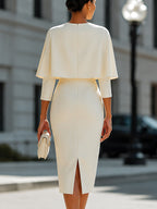 Pleated Cape Midi Dress