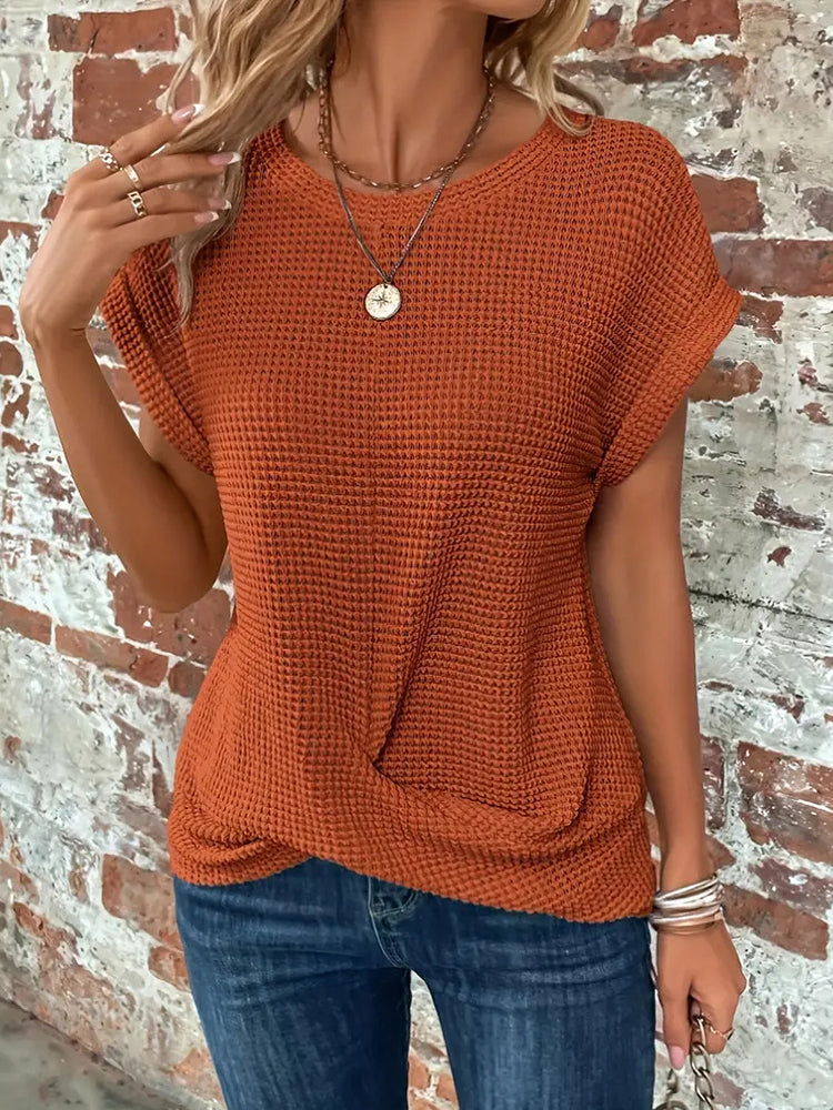 Casual Waffle Loose Solid Color Tops For Women