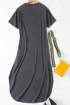 Women's Plain Pocket Round Neck Curved Hem Jersey Tee Dress Style