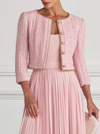 Pink Tweed Cropped Jacket & Pleated Midi Dress Set