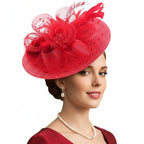 Mesh Floral Straw Feather Headdress Hat