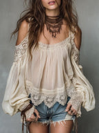 Women's Off-shoulder Lace Trim Top