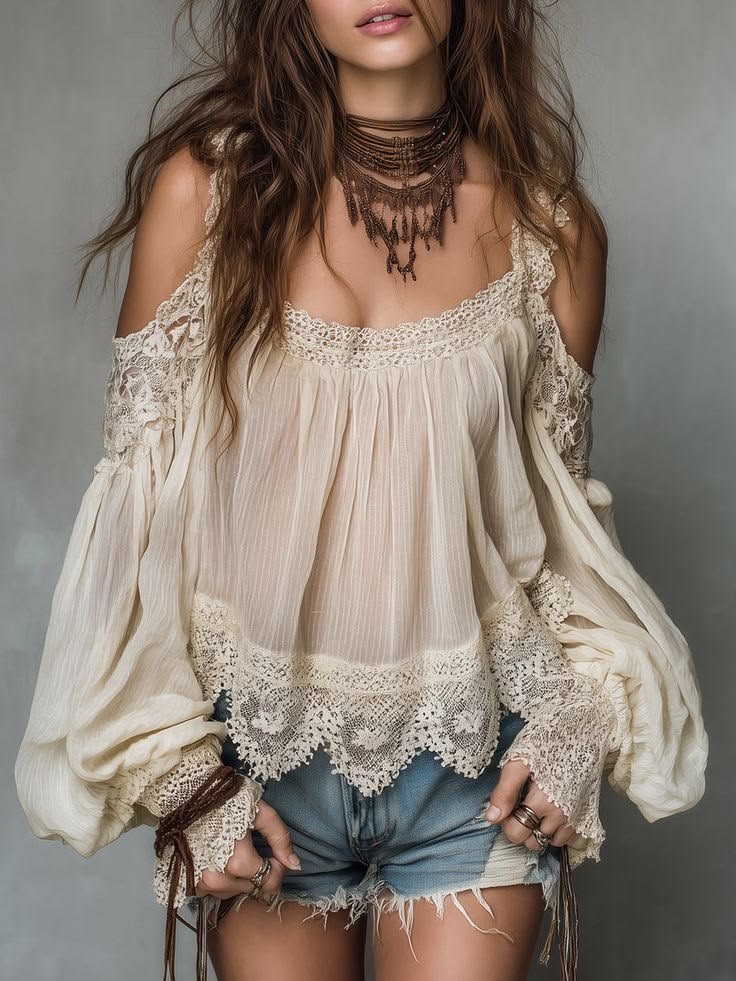 Women's Off-shoulder Lace Trim Top