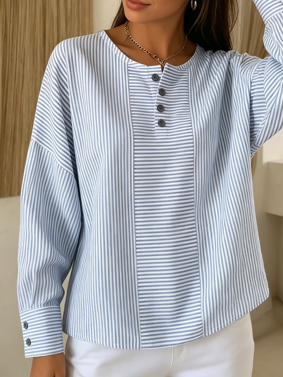 Artistic Cut Striped Cotton-linen Shirt Blouse