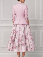 Blush Pink Tailored Blazer & Floral A-Line Midi Dress Set