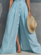 Women's Minimalist Linen-Blend Sleeveless Collared Single-Breasted Maxi Dress