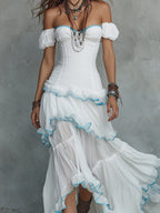 Bohemian Off-the-shoulder Chiffon Multi-layered Ruffle Maxi Dress