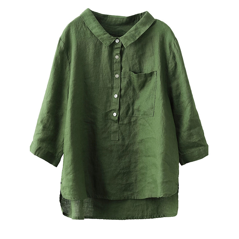Women's Solid Color Button Down Linen Cotton Shirt