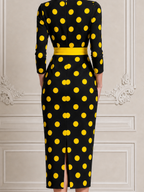 Black Polka Dot Dress Stockholm Style Belted Pencil Midi Dress