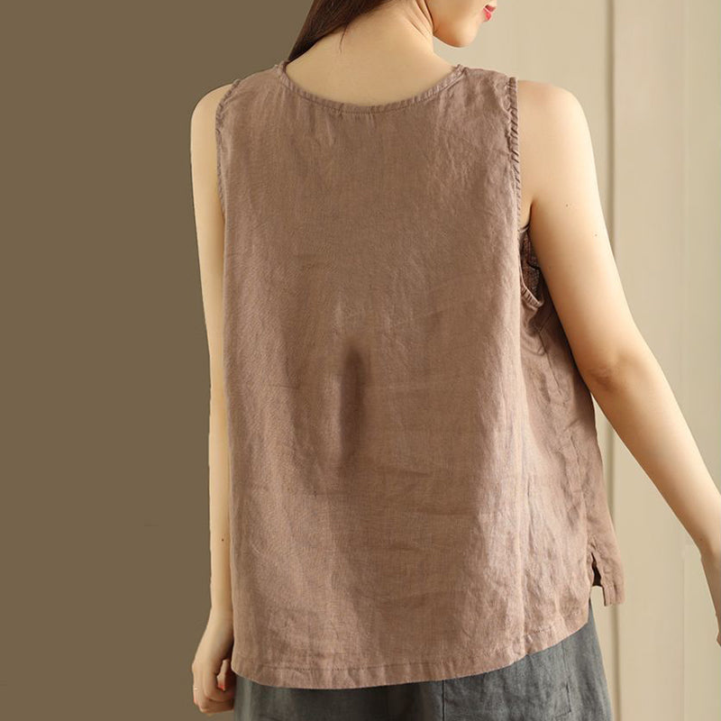 Vintage Button Down Cotton Linen Casual Tank Top