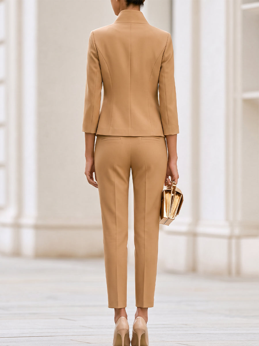 Asymmetric Stand Collar Blazer & Cropped Trouser 2-Piece Co-Ord Suit