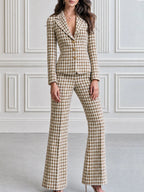 Houndstooth Tweed Blazer & Flare Pants Two-Piece Suit Set