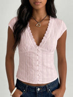 Women's V-neck Lace-trimmed Top