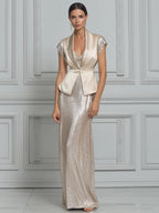 Satin Peplum Vest Sequin Maxi Dress