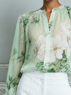 Mint Floral Chiffon Button Front Blouse