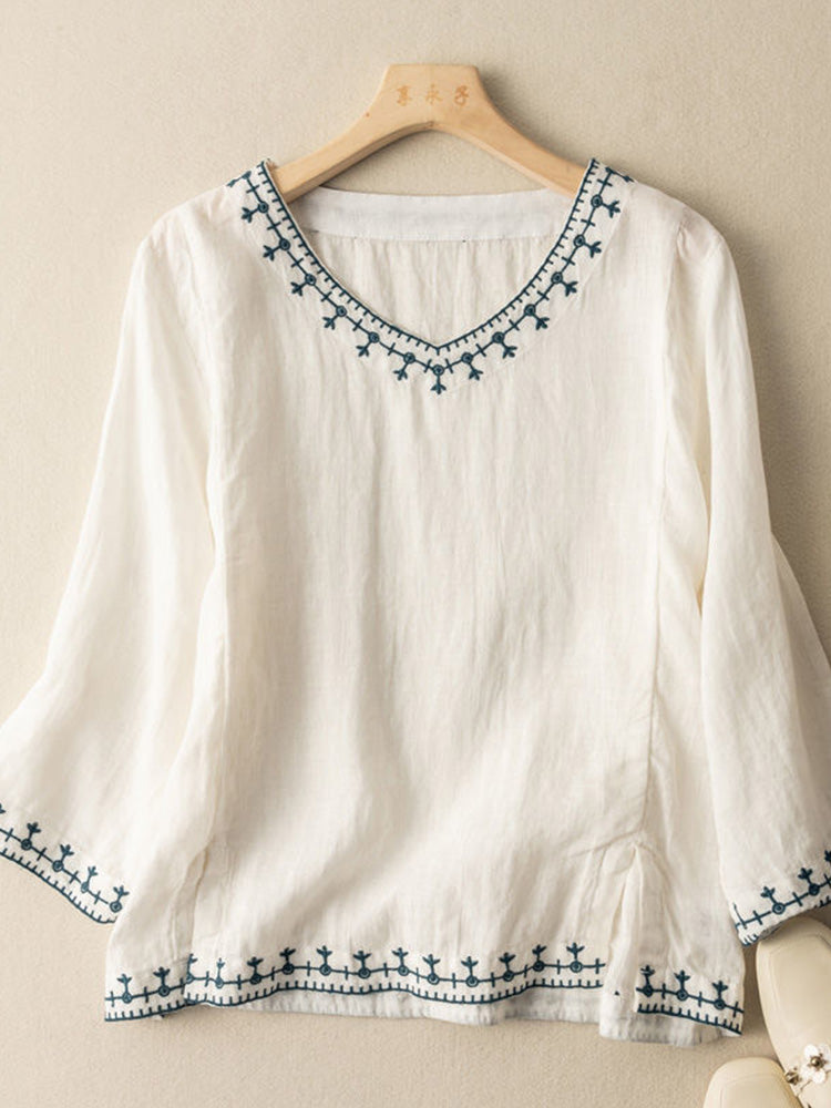 Vintage Embroidered Linen Blend Tunic