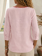 Women's Fashion Casual Printed V-neck Button-down Pleated Shirt