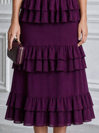 Elegant Cold Shoulder Ruffle Tiered Chiffon Midi Dress