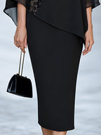 Elegant Chiffon & Lace-Inset Cape-Style Two-Piece Set