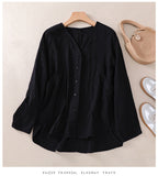 Solid Color V-Neck Long Sleeved Loose Shirt