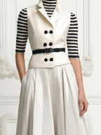 Ivory Peak Lapel Double Breasted Sleeveless Vest & A-Line Midi Skirt Three-Piece Suit Set