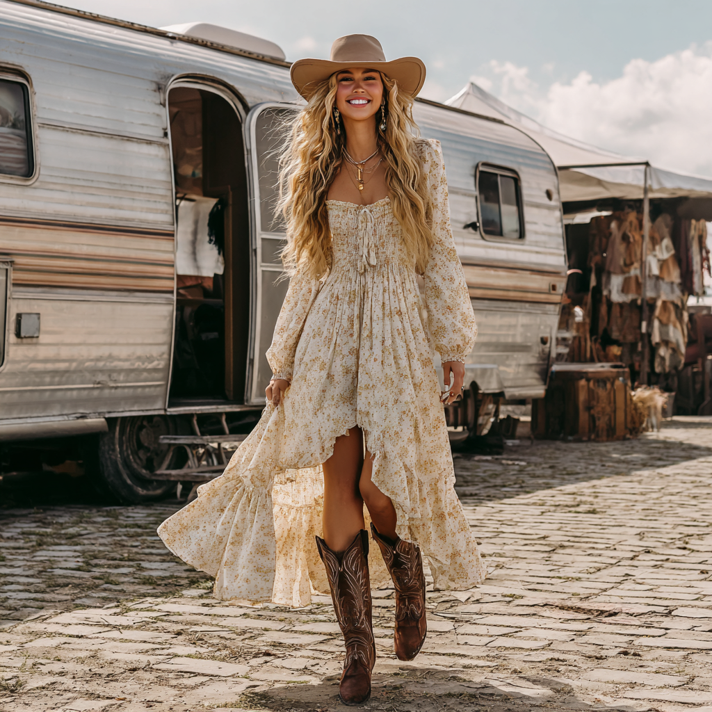 Western Girl Floral Bohemian Vintage Dress