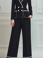 Black Contrast Trim Blazer & Wide Leg Pants Set