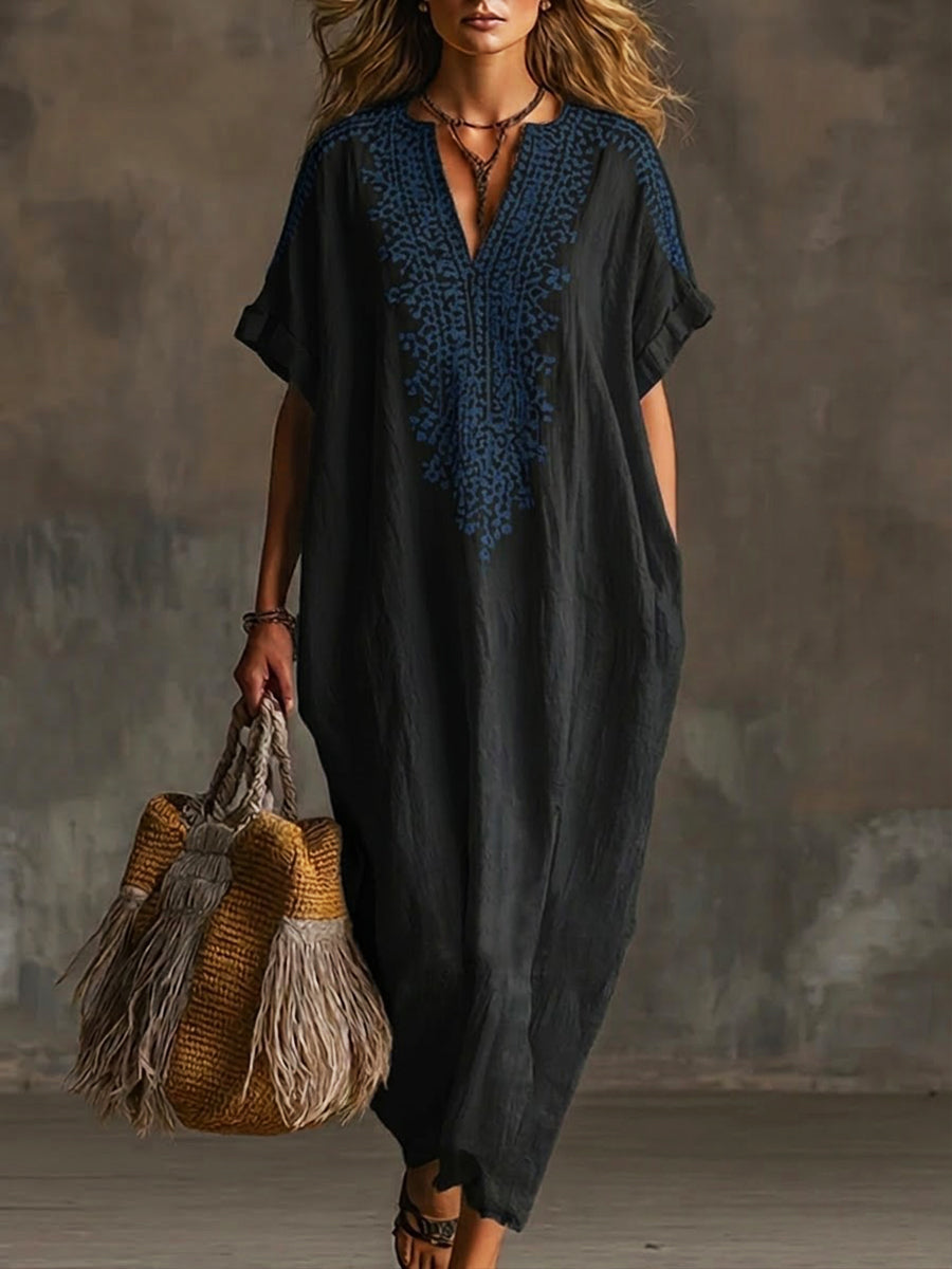 Casual Loose-fitting Linen And Cotton Long Dress