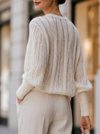 Openwork Ribbed Knit Dolman Sleeve Sweater