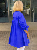 Solid Color Long Cotton Shirt Jackets Women Swing Shap Flattering