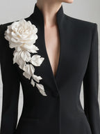 Sculptural Floral Appliqué Tailored Blazer