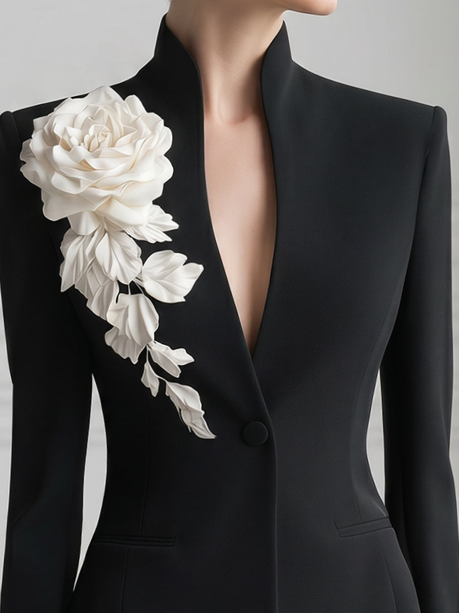 Sculptural Floral Appliqué Tailored Blazer