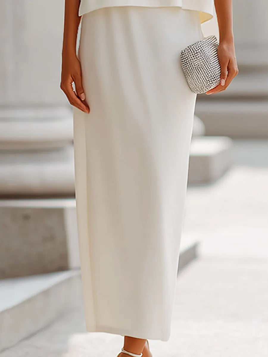 Ivory High-Neck Cape-Sleeve Two-Piece Set