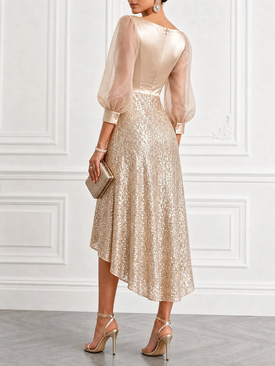 Elegant  Shimmer Sequin High-Low Dress