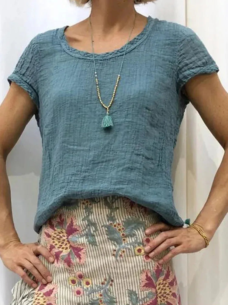 Women's Casual Linen Solid-colored Print T-shirt