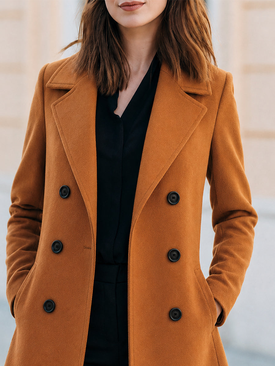 Classic Double-Breasted Mid-Length Wool Blend Coat