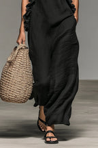 Women's Minimalist Linen-blend Sleeveless Maxi Dress With Ruffle Details