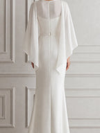 White Dress Sheer Cape Sleeve Column Maxi Dress