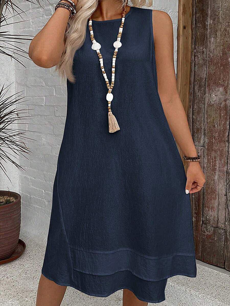 Women'S Solid Color Sleeveless Round Neck Casual Loose Midi Dress