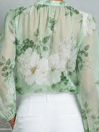 Mint Floral Chiffon Button Front Blouse
