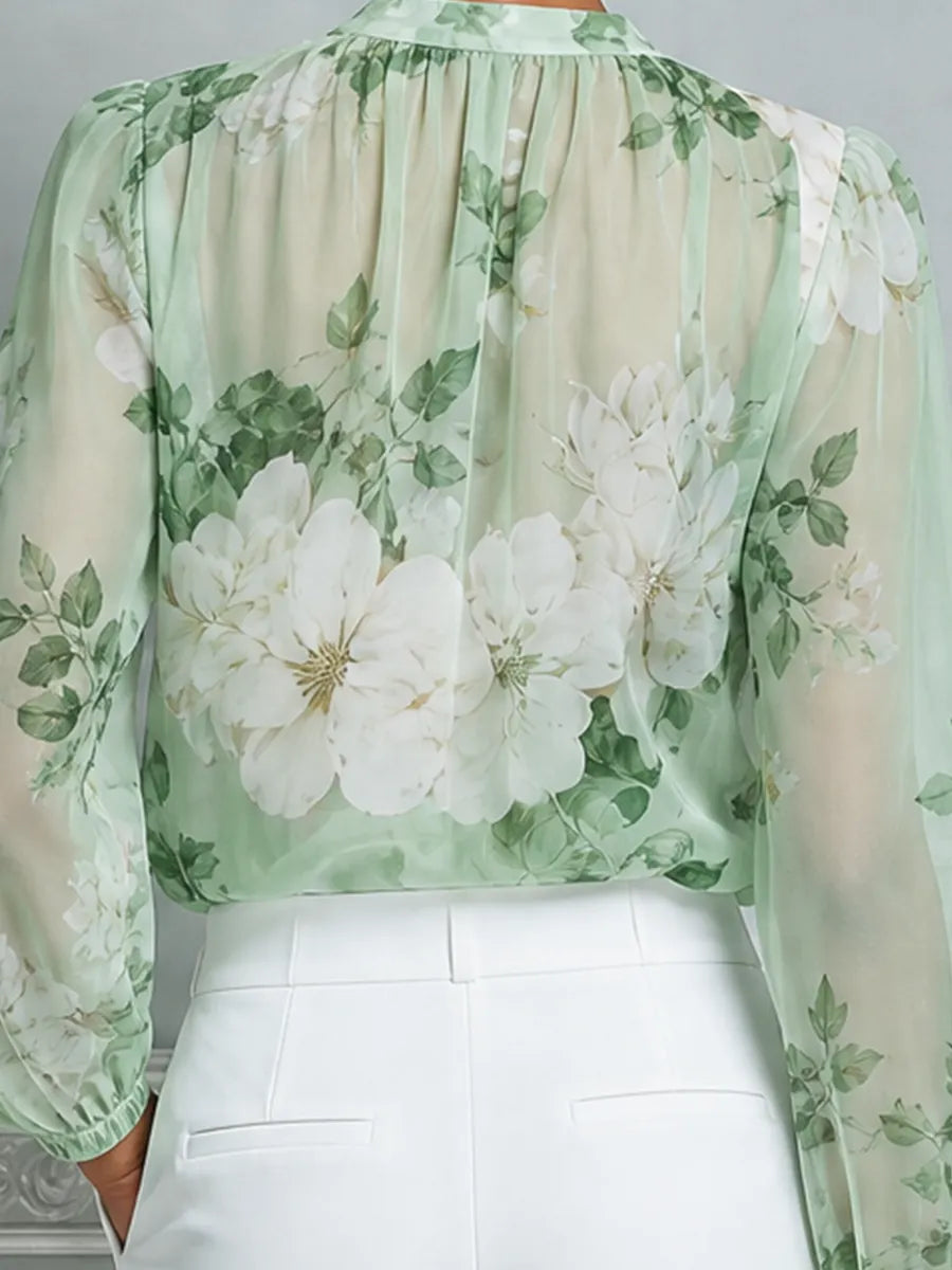 Mint Floral Chiffon Button Front Blouse