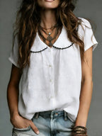 Women's Comfortable Color Blocking Simple Short-sleeve Cotton Shirt