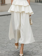Layered Peplum V-Neck Top And Wide-Leg Pants Set