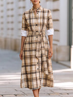Plaid Belted Shirt Midi Dress