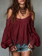 Women's Off-shoulder Lace Trim Top