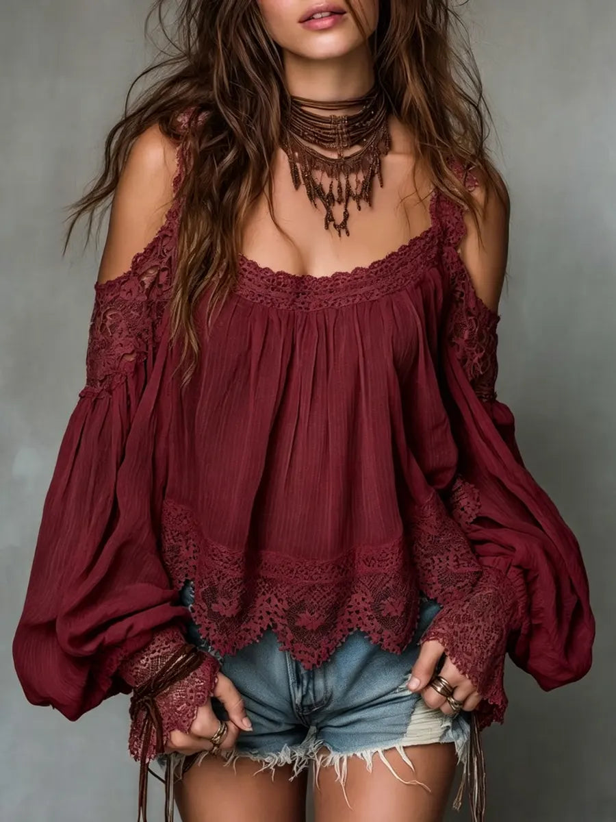 Women's Off-shoulder Lace Trim Top