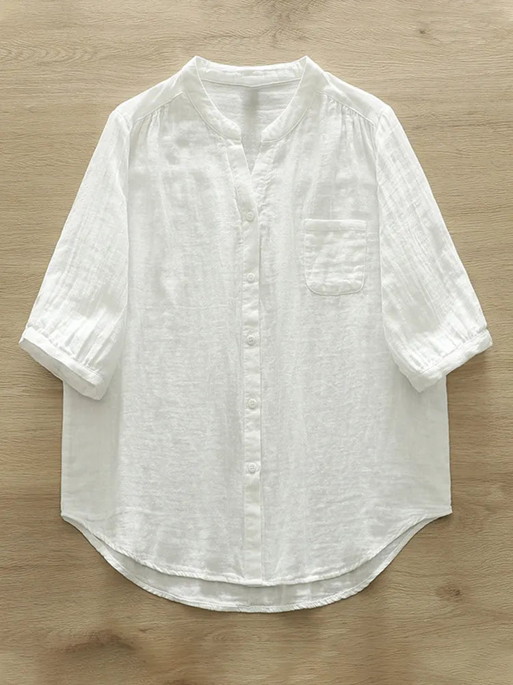Women's Simple Solid Color Linen Blend Casual Shirt