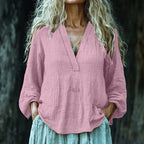 Vintage Elegant Art Linen V Neck Shirt